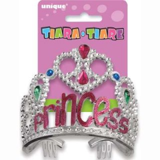 Korunka PRINCESS s diamanty, růžový nápis, stříbrná barva (zn. UNIQUE)