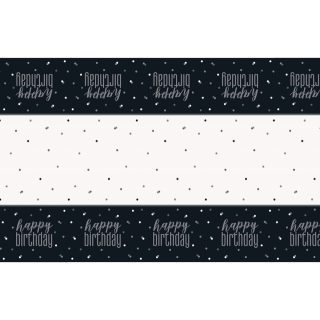 Ubrus plastový ,,Happy birthday" černý s tečkami 137x213cmm
