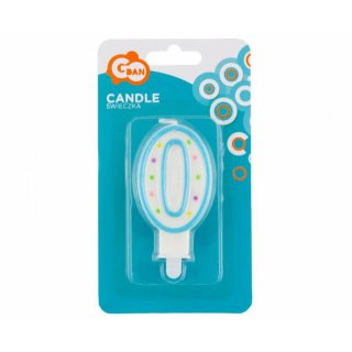 Dortová svíčka, ČÍSLICE 0, barevná s puntíky, velikost 7.5cm (zn. Godan)
