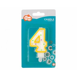 Dortová svíčka, ČÍSLICE 4, barevná s puntíky, velikost 7.5cm (zn. Godan)