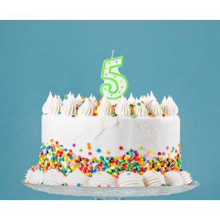 Dortová svíčka, ČÍSLICE 5, barevná s puntíky, velikost 7.5cm (zn. Godan)