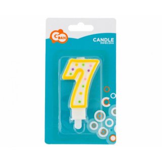 Dortová svíčka, ČÍSLICE 7, barevná s puntíky, velikost 7.5cm (zn. Godan)