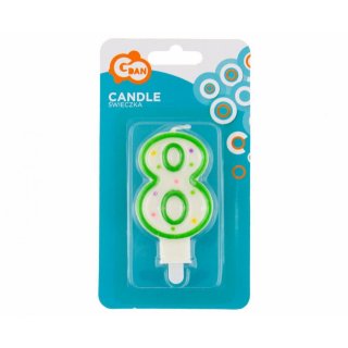 Dortová svíčka, ČÍSLICE 8, barevná s puntíky, velikost 7.5cm (zn. Godan)