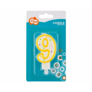 Dortová svíčka, ČÍSLICE 9, barevná s puntíky, velikost 7.5cm (zn. Godan)