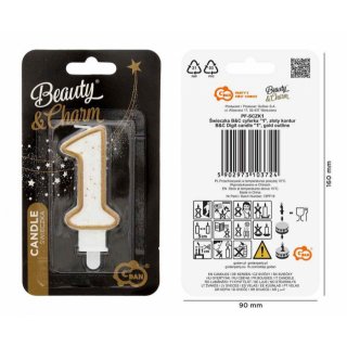 Dortová svíčka, ČÍSLICE 1, zlatá barva - obrys, velikost 7.5cm (zn. Godan)