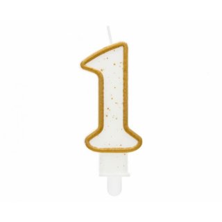 Dortová svíčka, ČÍSLICE 1, zlatá barva - obrys, velikost 7.5cm (zn. Godan)
