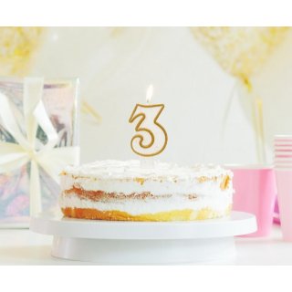 Dortová svíčka, ČÍSLICE 3, zlatá barva - obrys, velikost 7.5cm (zn. Godan)