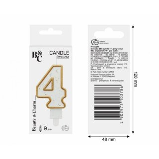Dortová svíčka, ČÍSLICE 4, zlatá barva - obrys, velikost 7.5cm (zn. Godan)