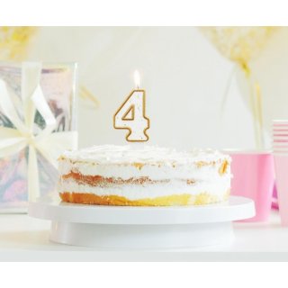 Dortová svíčka, ČÍSLICE 4, zlatá barva - obrys, velikost 7.5cm (zn. Godan)