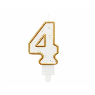 Dortová svíčka, ČÍSLICE 4, zlatá barva - obrys, velikost 7.5cm (zn. Godan)