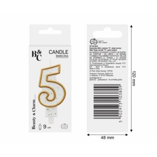 Dortová svíčka, ČÍSLICE 5, zlatá barva - obrys, velikost 7.5cm (zn. Godan)