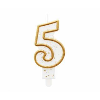 Dortová svíčka, ČÍSLICE 5, zlatá barva - obrys, velikost 7.5cm (zn. Godan)