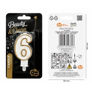 Dortová svíčka, ČÍSLICE 6, zlatá barva - obrys, velikost 7.5cm (zn. Godan)