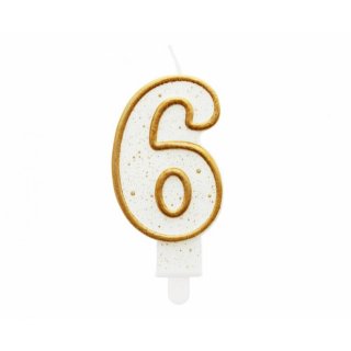 Dortová svíčka, ČÍSLICE 6, zlatá barva - obrys, velikost 7.5cm (zn. Godan)