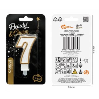 Dortová svíčka, ČÍSLICE 7, zlatá barva - obrys, velikost 7.5cm (zn. Godan)