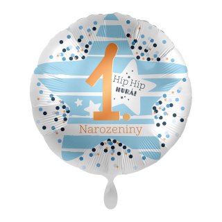 Kruh 1.narozeniny chlapeček 43 cm - fóliový balónek