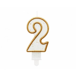Dortová svíčka, ČÍSLICE 2, zlatá barva - obrys, velikost 7.5cm (zn. Godan)