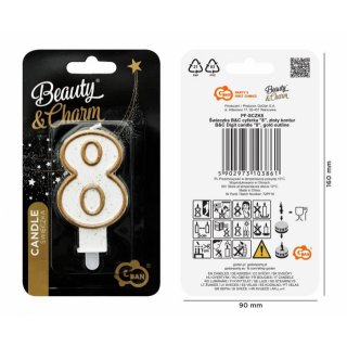 Dortová svíčka, ČÍSLICE 8, zlatá barva - obrys, velikost 7.5cm (zn. Godan)