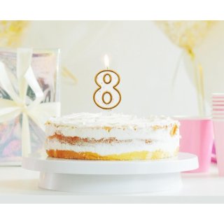 Dortová svíčka, ČÍSLICE 8, zlatá barva - obrys, velikost 7.5cm (zn. Godan)