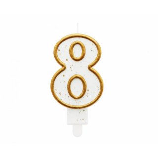 Dortová svíčka, ČÍSLICE 8, zlatá barva - obrys, velikost 7.5cm (zn. Godan)