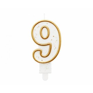 Dortová svíčka, ČÍSLICE 9, zlatá barva - obrys, velikost 7.5cm (zn. Godan)
