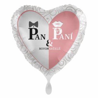 Srdce Pan a Paní Novomanželé CZ 43 cm - fóliový balónek