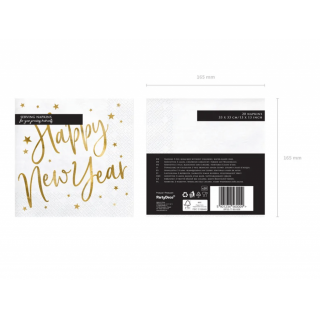 Ubrousky Happy New Year, 33x33cm, bílé, set 20ks (zn. PartyDeco)