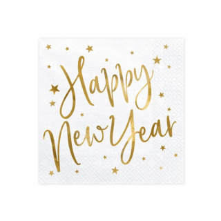 Ubrousky Happy New Year, 33x33cm, bílé, set 20ks (zn. PartyDeco)