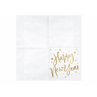 Ubrousky Happy New Year, 33x33cm, bílé, set 20ks (zn. PartyDeco)