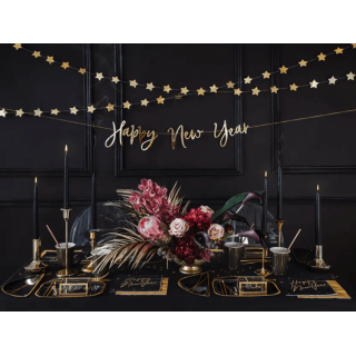 Ubrousky Happy New Year, rozměr 33x33cm, černé se třpytivě zlatým nápisem, set 20ks (zn. PartyDeco)