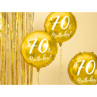 Fóliový balónek pro 70. narozeniny 70th Birthday, kulatý, zlatá barva, 45cm (zn. PartyDeco)