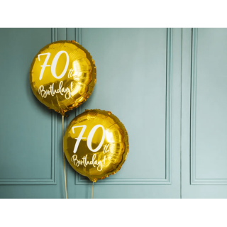 Fóliový balónek pro 70. narozeniny 70th Birthday, kulatý, zlatá barva, 45cm (zn. PartyDeco)