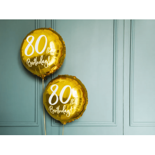 Fóliový balónek pro 80. narozeniny 80th Birthday, kulatý, zlatá barva, 45cm (zn. PartyDeco)