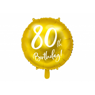 Fóliový balónek pro 80. narozeniny 80th Birthday, kulatý, zlatá barva, 45cm (zn. PartyDeco)