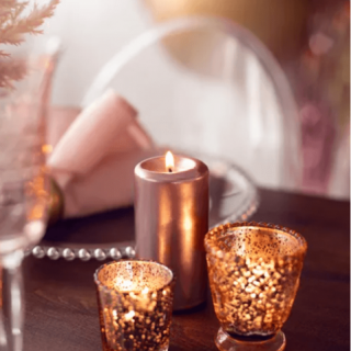 Skleněný svícen, rosegold, 8cm (zn. PartyDeco)