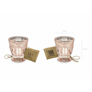 Skleněný svícen, rosegold, 8cm (zn. PartyDeco)