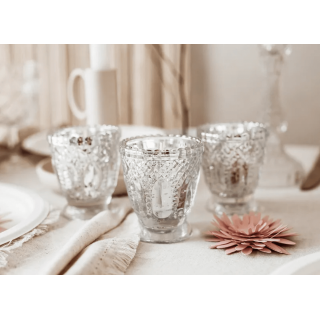 Skleněný svícen, stříbrný, 8cm (zn. PartyDeco)