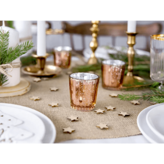 Skleněný svícen, rosegold barva, 6cm (zn. PartyDeco)