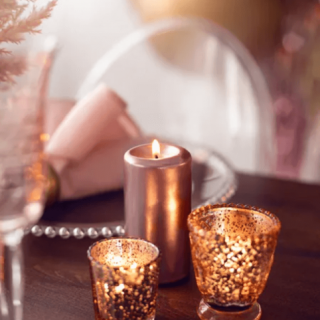 Skleněný svícen, rosegold barva, 6cm (zn. PartyDeco)