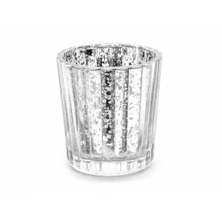 Skleněný svícen, stříbrná barva, 6cm (zn. PartyDeco)