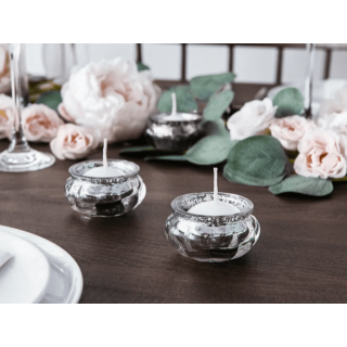 Skleněný svícen, stříbrný, 3cm (zn. PartyDeco)