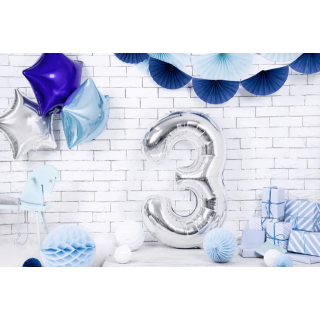 Fóliová ČÍSLICE 3, stříbrná barva, velikost 86 cm (zn. PartyDeco)