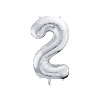 Fóliová ČÍSLICE 2, stříbrná barva, velikost 86 cm (zn. PartyDeco)
