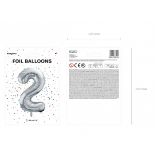 Fóliová ČÍSLICE 2, stříbrná barva, velikost 86 cm (zn. PartyDeco)