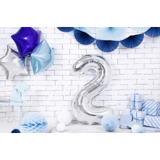 Fóliová ČÍSLICE 2, stříbrná barva, velikost 86 cm (zn. PartyDeco)