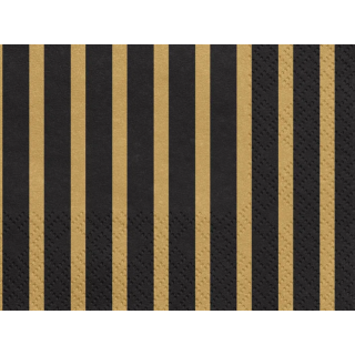 Ubrousky, zlato-černé proužky, 33 x 33cm, set 20ks (zn. PartyDeco)