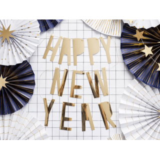 Závěsný banner Happy New Year, zlatý, metalický (zn. PartyDeco)