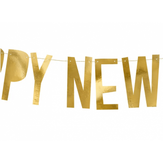 Závěsný banner Happy New Year, zlatý, metalický (zn. PartyDeco)