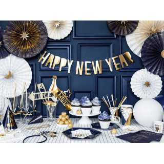 Závěsný banner Happy New Year, zlatý, metalický (zn. PartyDeco)