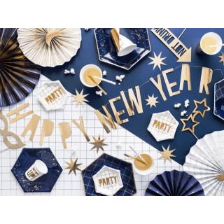 Závěsný banner Happy New Year, zlatý, metalický (zn. PartyDeco)